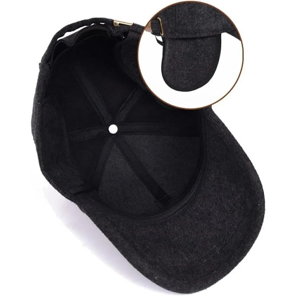 Men's Winter Warm Wool Tweed Peaked Baseball Cap  Hat Fold Earmuffs Warmer - Picture 3 of 6